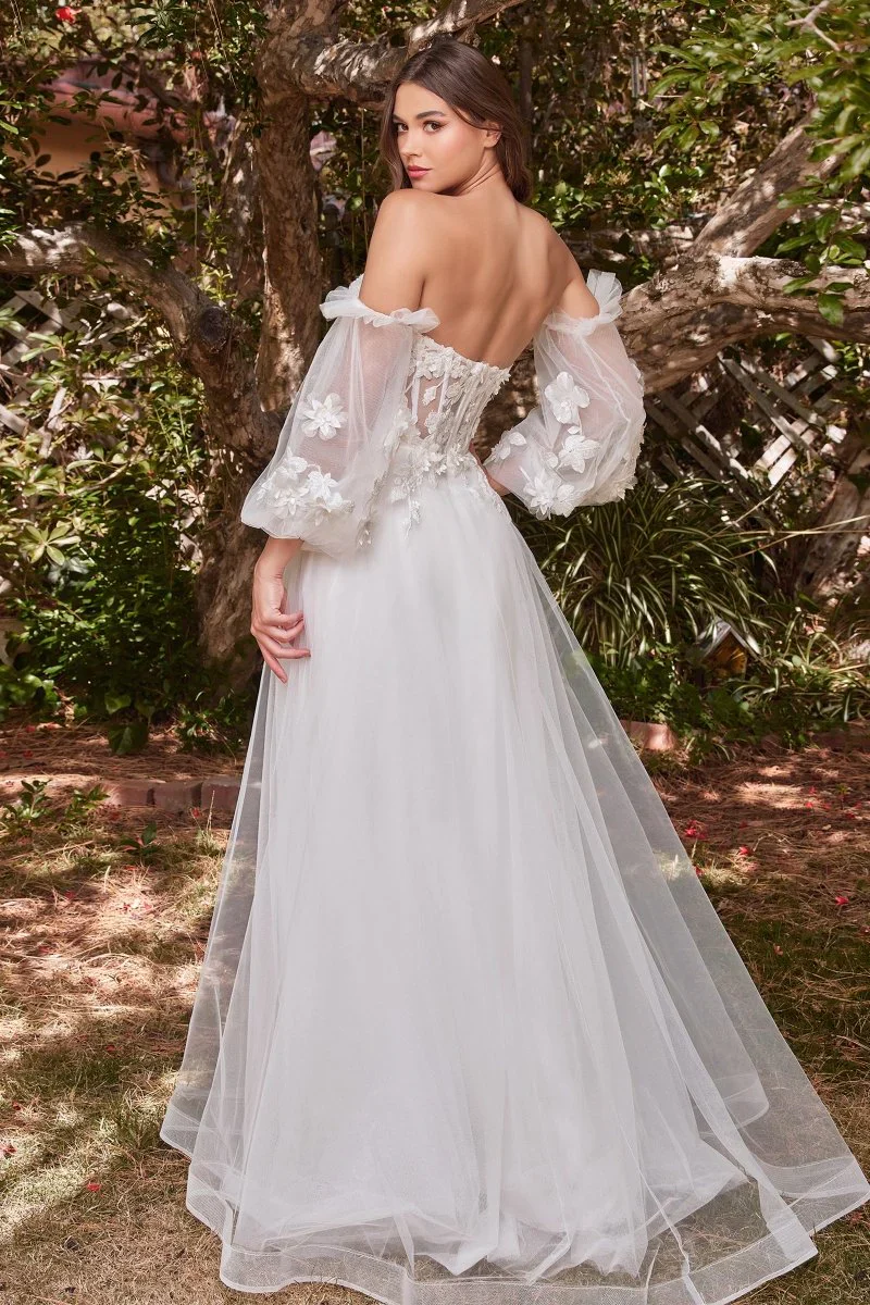 Vestido de novia de tul en capas sin tirantes y encaje de Ladivine CD962W K12448 - Imagen 2